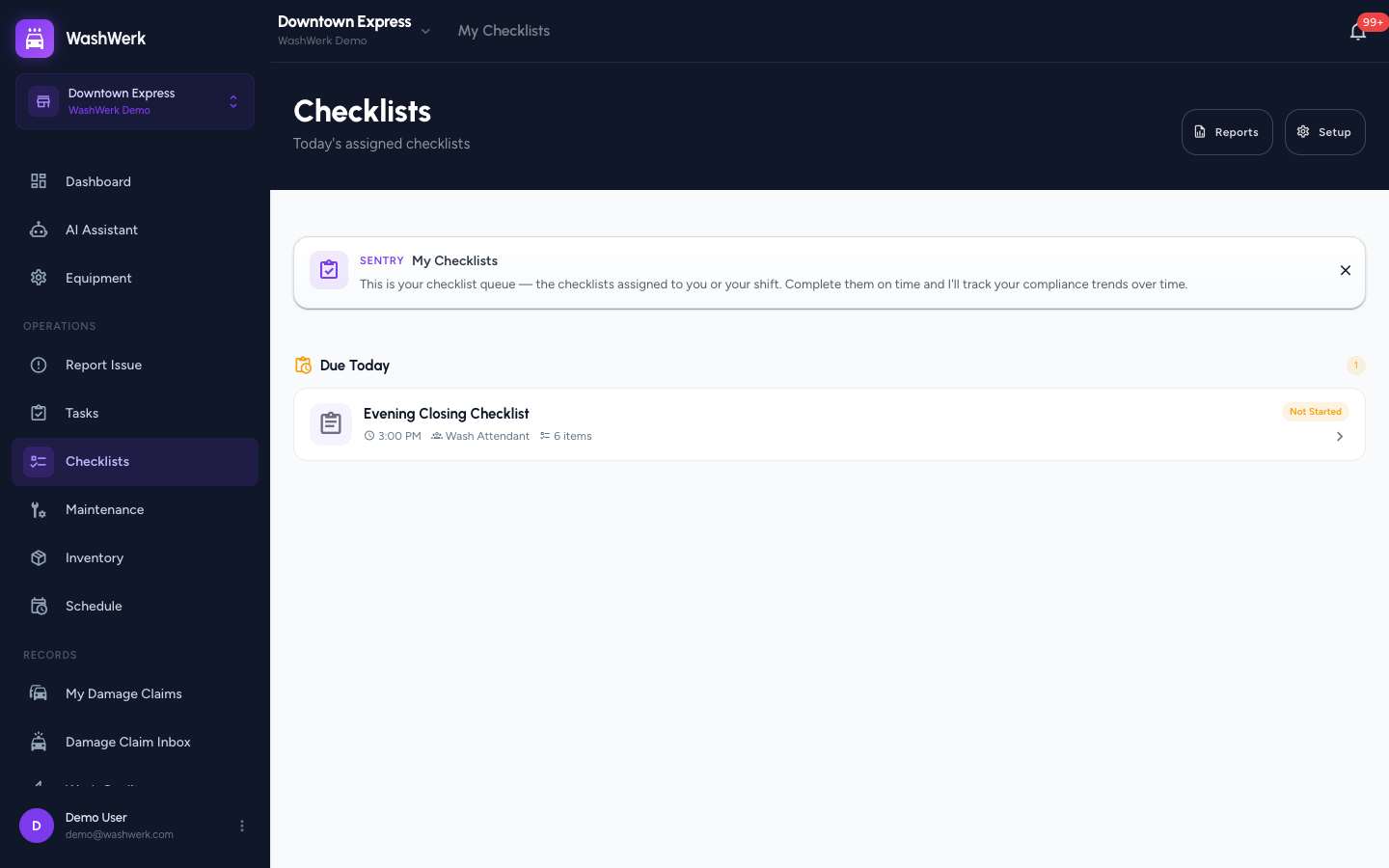 Today's checklist queue with a checklist due today