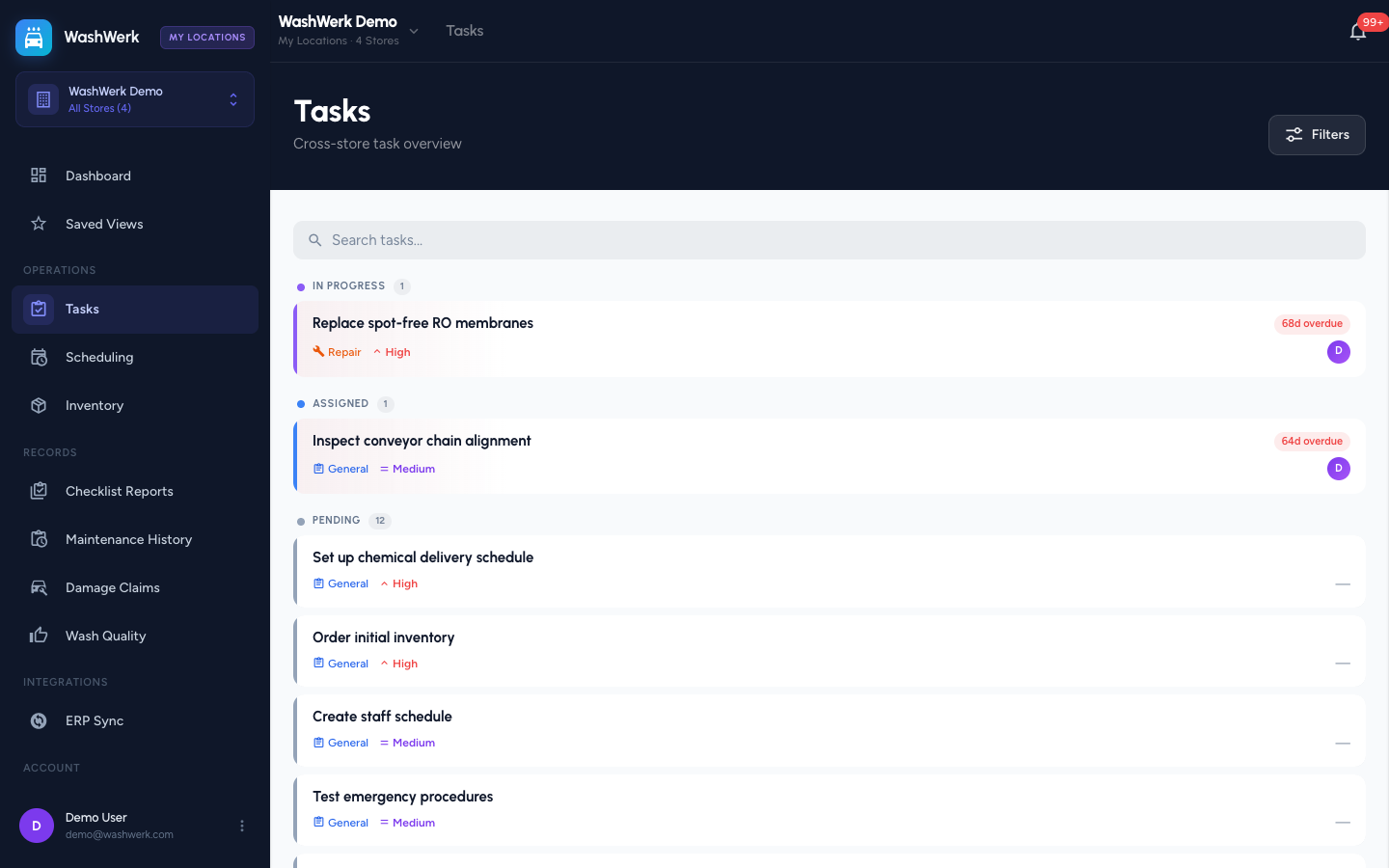 Cross-store task list with each task tagged by store