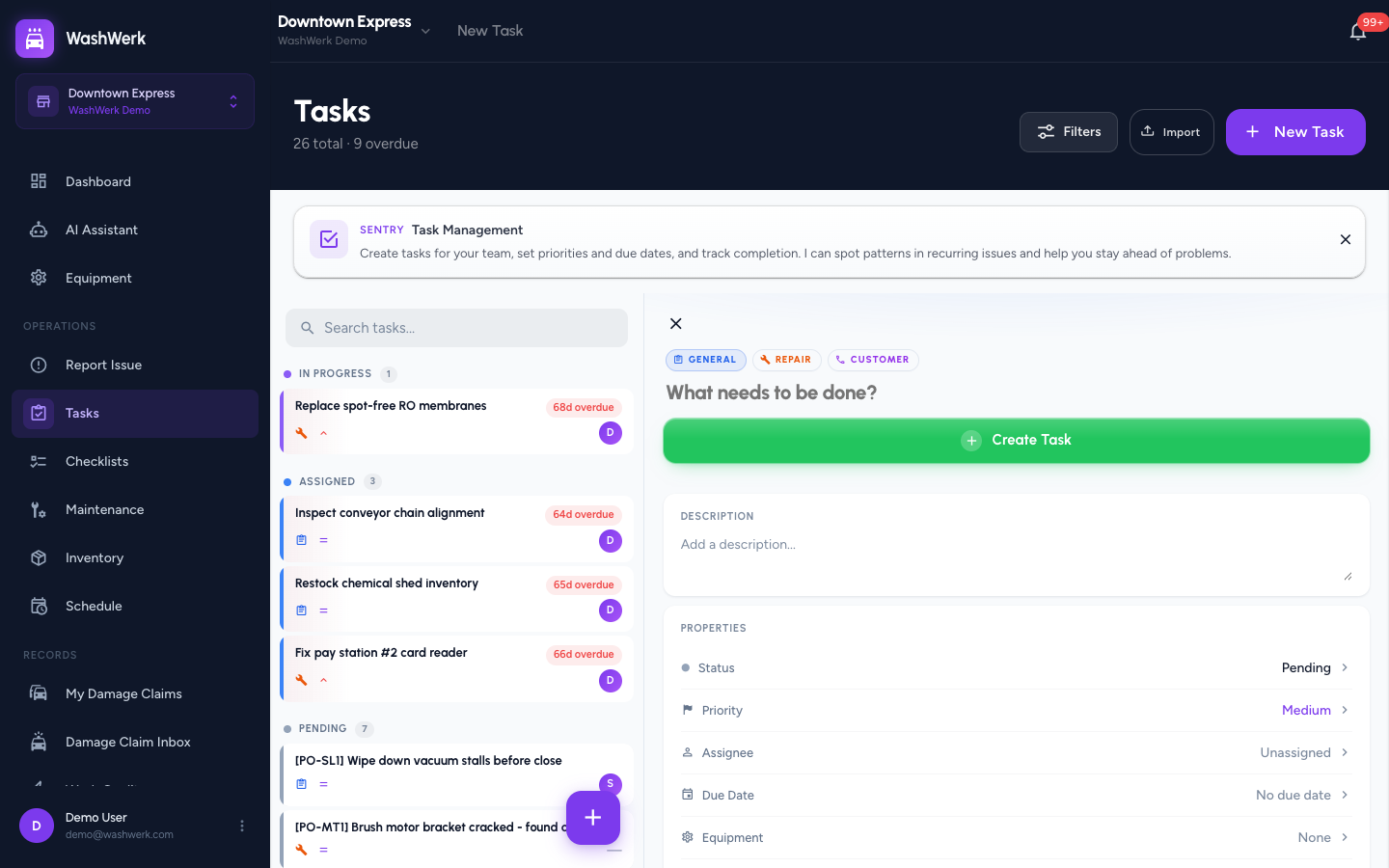 New task editor with type chips and the title field