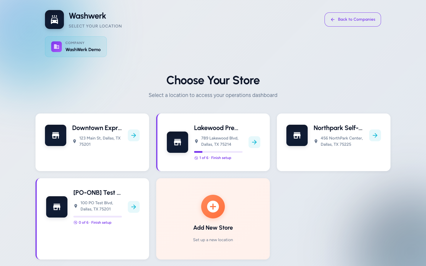 Store picker with the Add New Store card highlighted