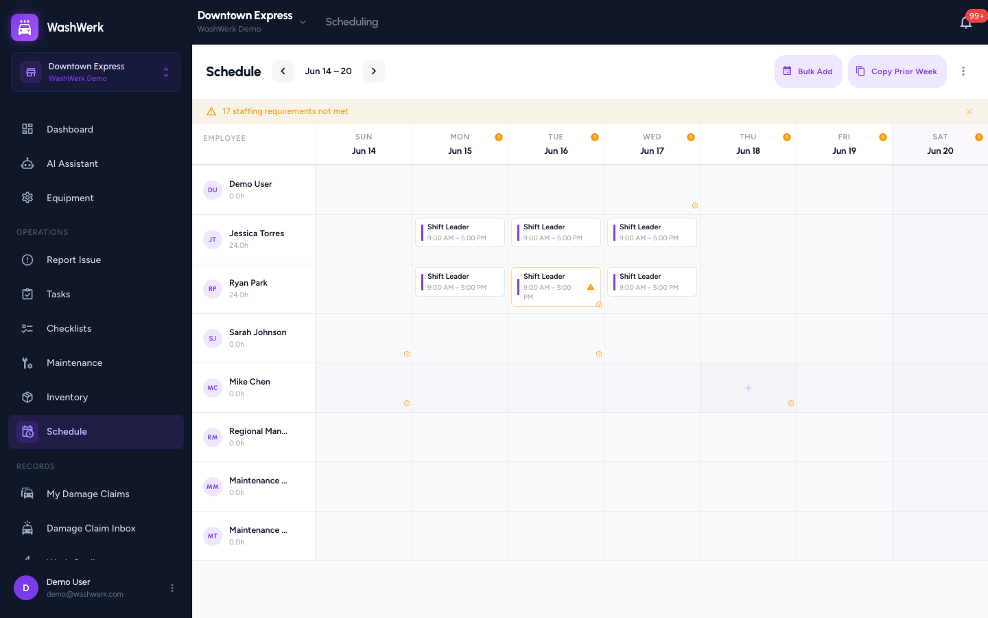 Week navigation controls above the schedule grid