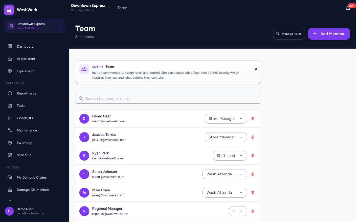 Team page with the Add Member button