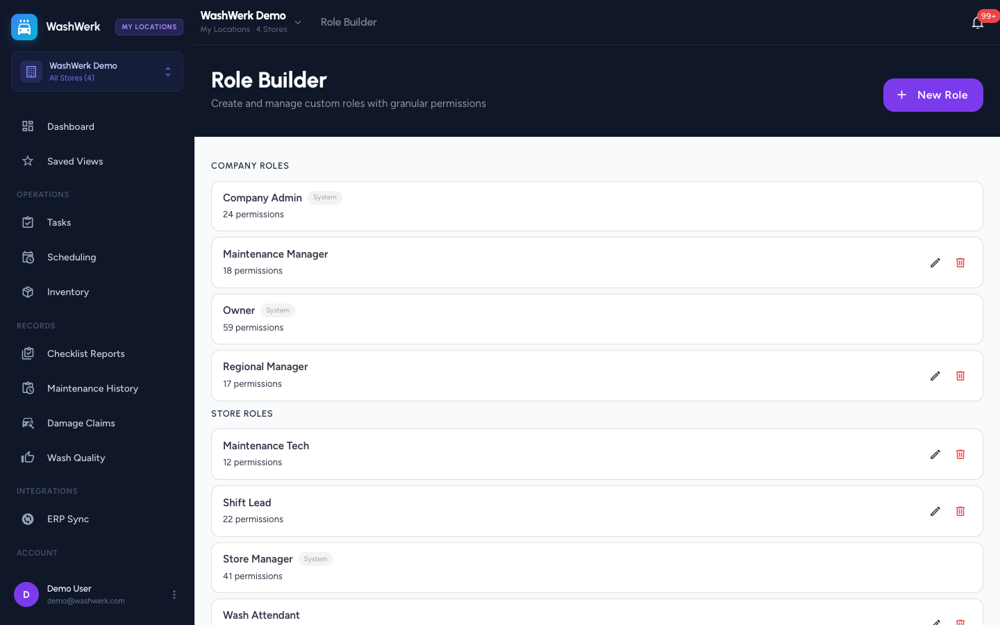 Role Builder page with the New Role button