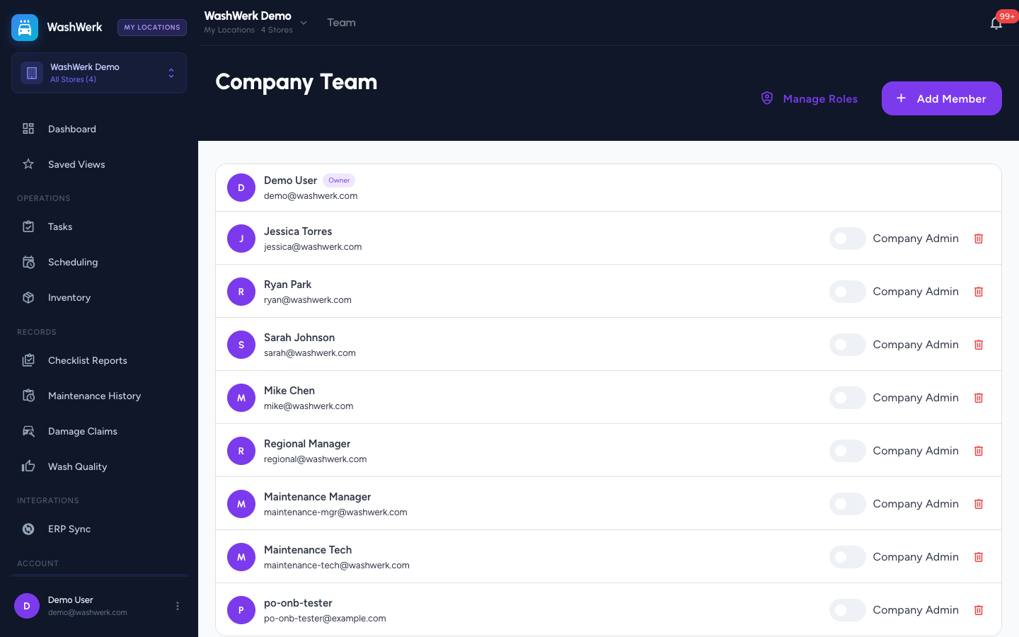 Company Team page with the Add Member button