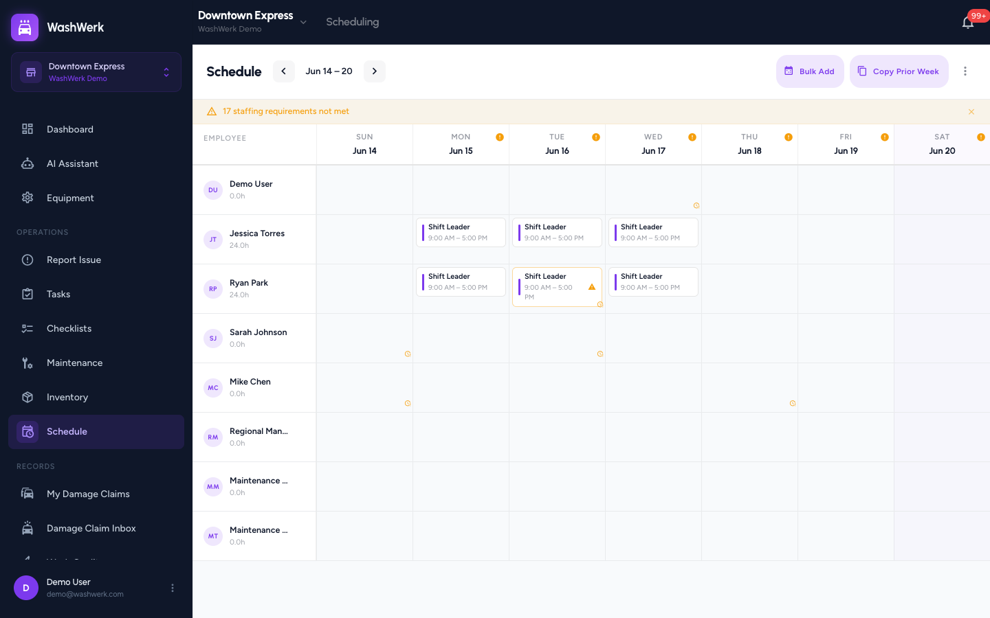 Weekly schedule with the Publish action that makes shifts visible to the team